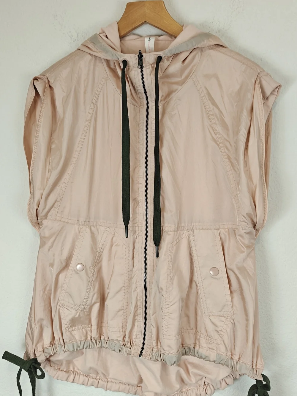 Anthropologie Daily Practice Pink Hooded Utility Vest XS Relaxed Drawstring Zip